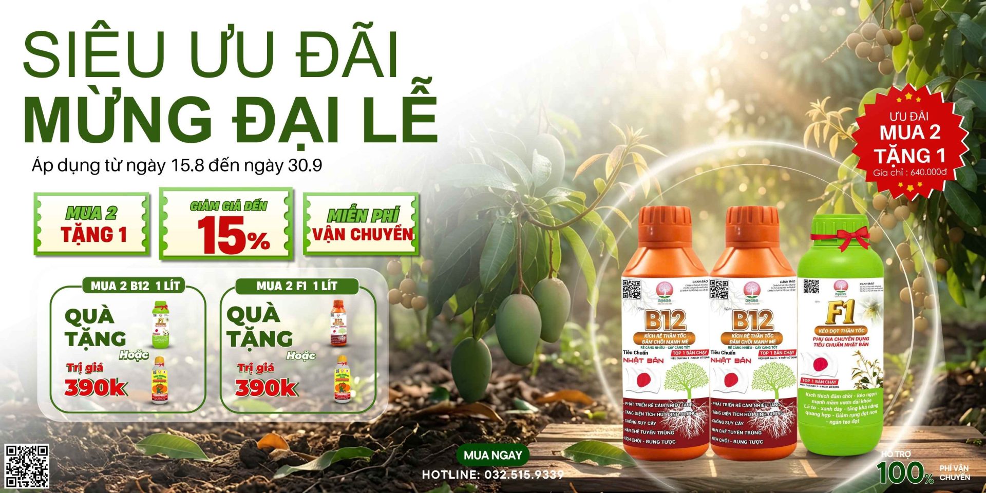 sale tháng 8 mừng đại lễ phân bón kích rễ B12 kích đọt F1